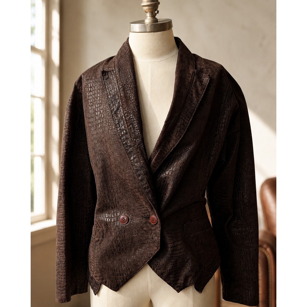 Winlit Vintage Brown Embossed Leather Jacket Blazer Womens‎ Medium